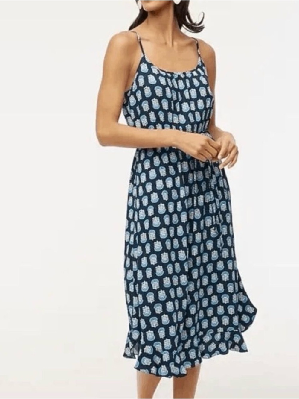 J. Crew Factory Floral Ruffle Midi Dress with Curved Hem